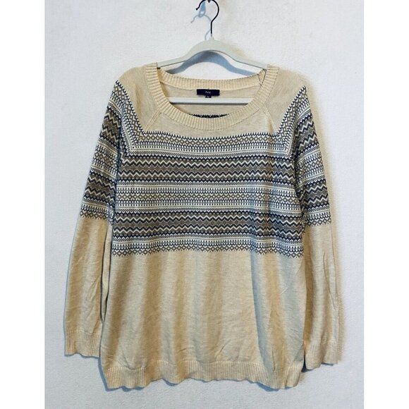 Fate Anthropologie Sweater Womens 2XL Beige Blue Fair Isle Pullover Wool Blend - Picture 1 of 7